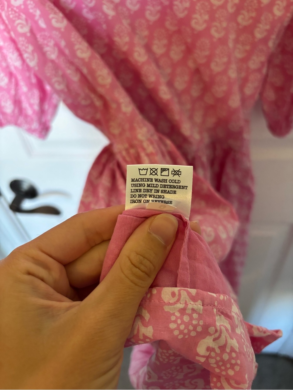LIVRO Pink & White Printed 100% Cotton Mini Dress Size L - Picture 5 of 5